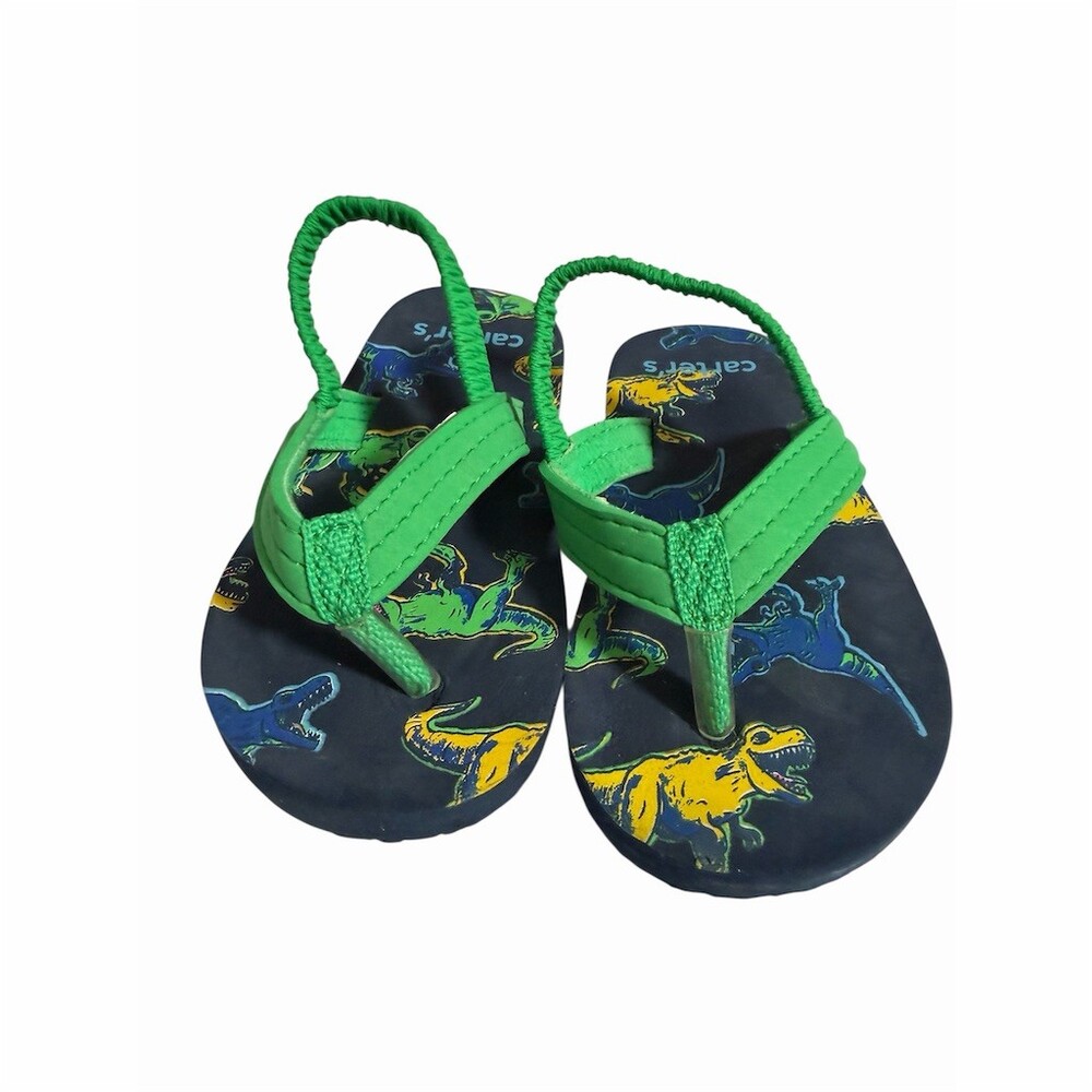 Carter's Toddler Boys Dinosaur Print Flip Flop Sandals Navy/Green Size 5-6